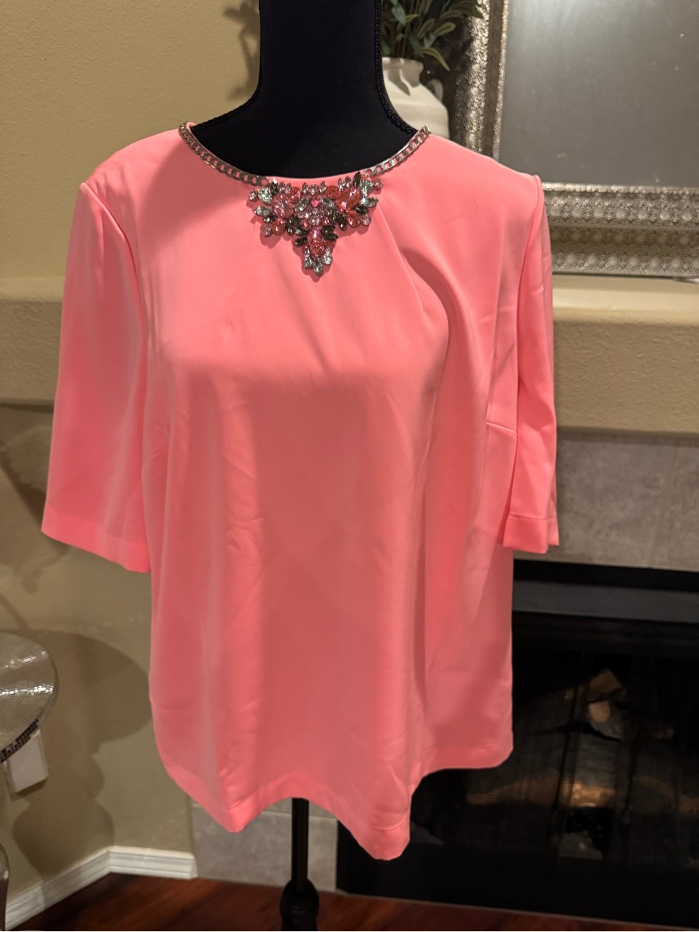 Ted Baker Meleni Embellished Coral Pink Top – US 10 / EU 5 – NWT